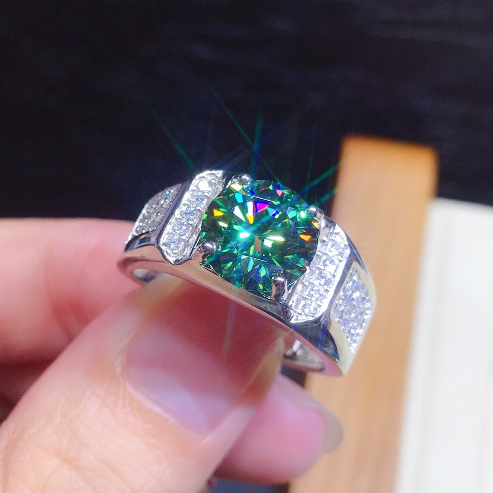 Silver Fashion Jewelry Moissanite Green Diamond Men Women Crystal Platinum Wedding Rings