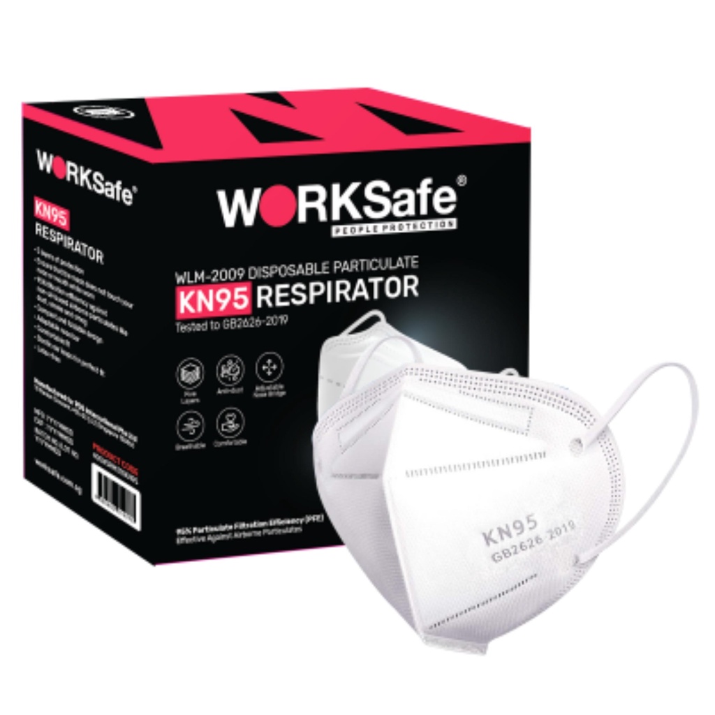 WORKSAFE WLM2009 KN95 Disposable Particle Respirator, N95 Mask Medical Grade Protection 5Layer