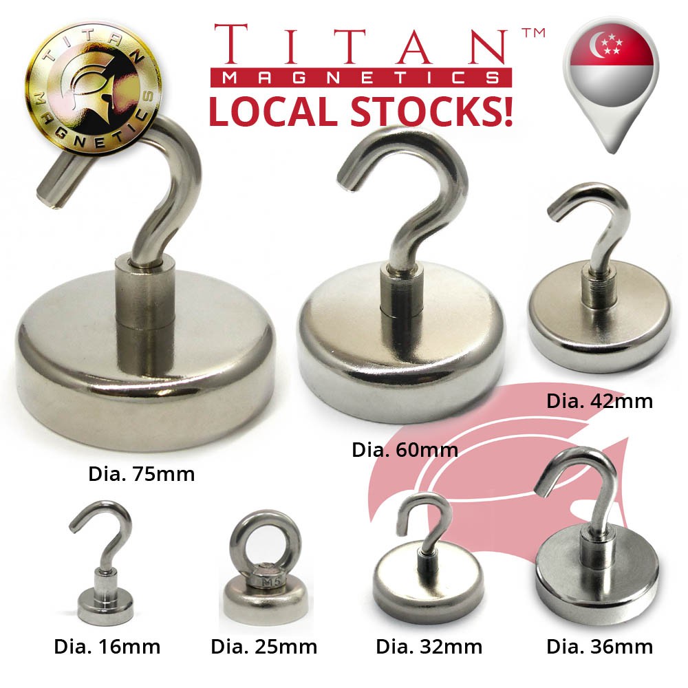 Magnet hook, size 10 (60 mm dia, 38 kg, neodymium)