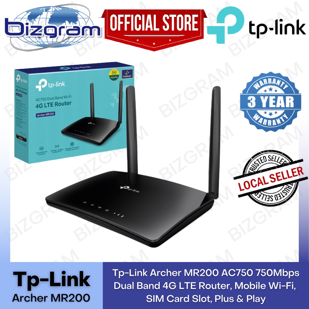TpLink Archer MR200 AC750 750Mbps Dual Band 4G LTE Router, Mobile Wi