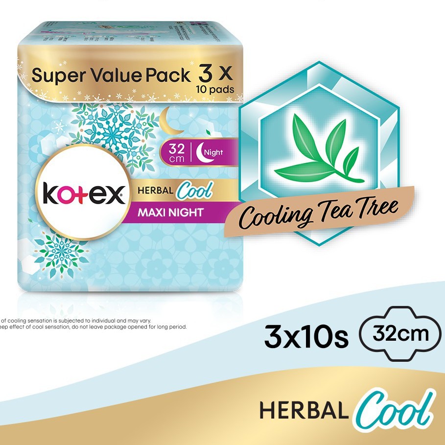 Kotex Herbal Cool Maxi Night Wing 24cm/32cm (3x10s/3x14s