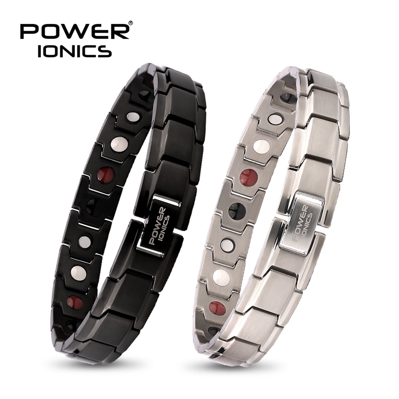 POWER IONICS FDA Registration 4in1 100% Titanium Mens Womens Anion FIR Magnetic Germanium Therapy Accessory Charm Bracelet Jewelry Gifts W/ Resize Tool FDA Registration Free Lettering