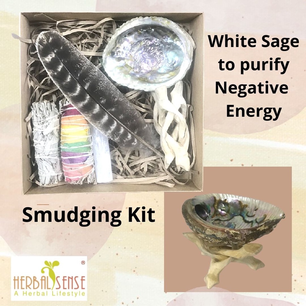 SI White Sage Smudging kits, Abalone Sea Shell, Turkey Feather ...