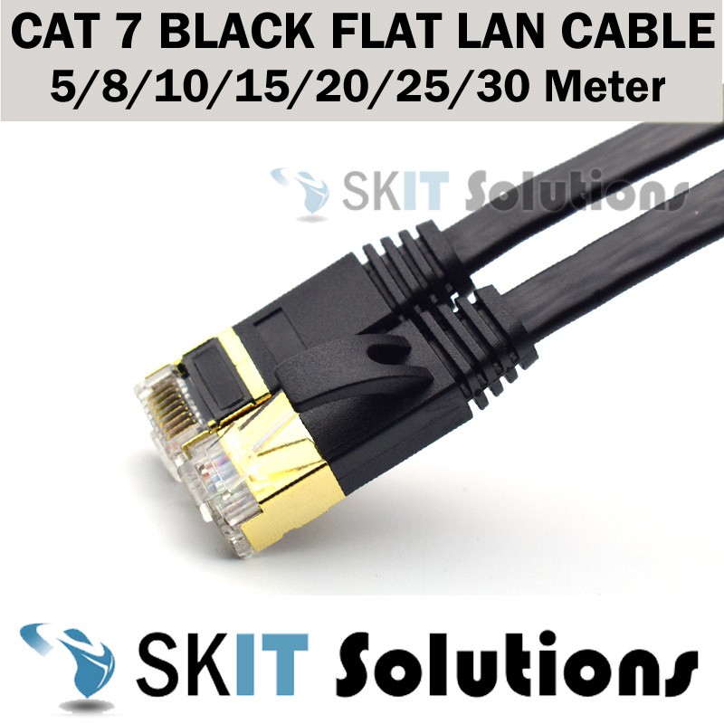 5/8/10/15/20/25/30M Cat 7 CAT7 Black FLAT LAN Ethernet Networking RJ45 ...