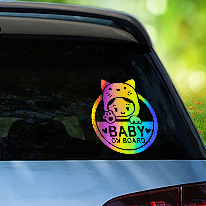 Lovely BABY ON BOARD Reflective Warning Car Sticker 15x17cm Car Door Window Waterproof Decor Decals