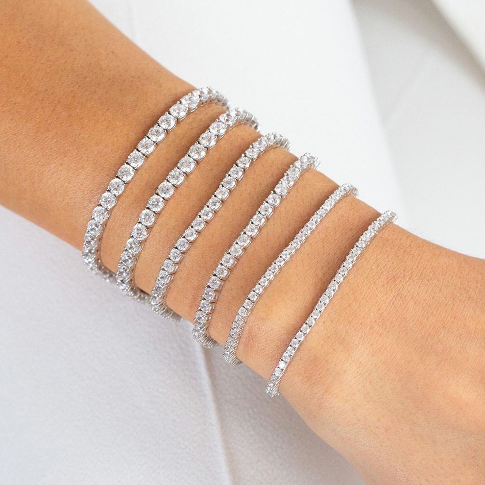 European American Popular Round Zircon Tennis Bracelet Single Row Full Diamond Chain Hip Hop Jewelry