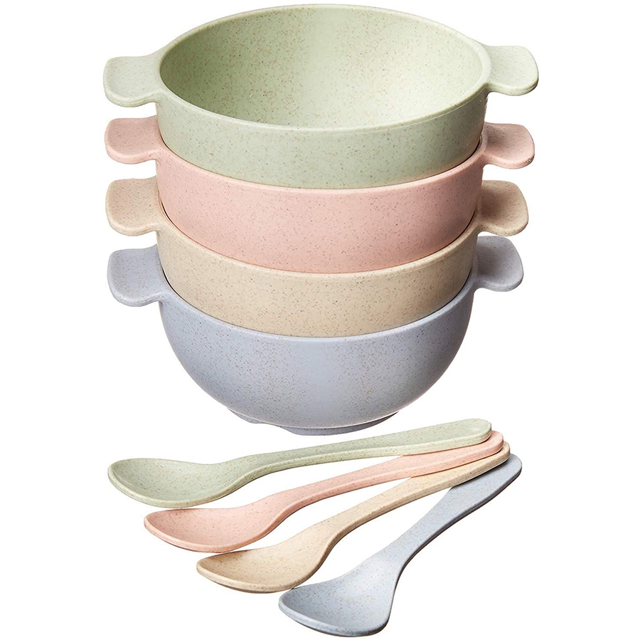 Eco-Friendly Wheat Straw Material Bowls + Spoon Dinnerware Set ...