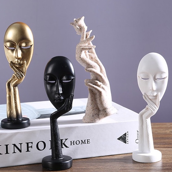Mask Statue Mini Creative Modern Minimalist Abstract Character Art Sculpture Home Living Room Hotel Decorations Small Ornaments Porch Decoration Home Resin Crafts