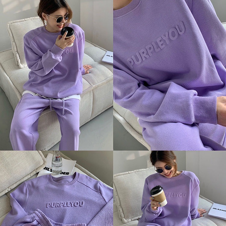 Purple Sports Casual Women Suit 2022 New Fashion Temperament Loose Vests Pants Two-piece Set Woman