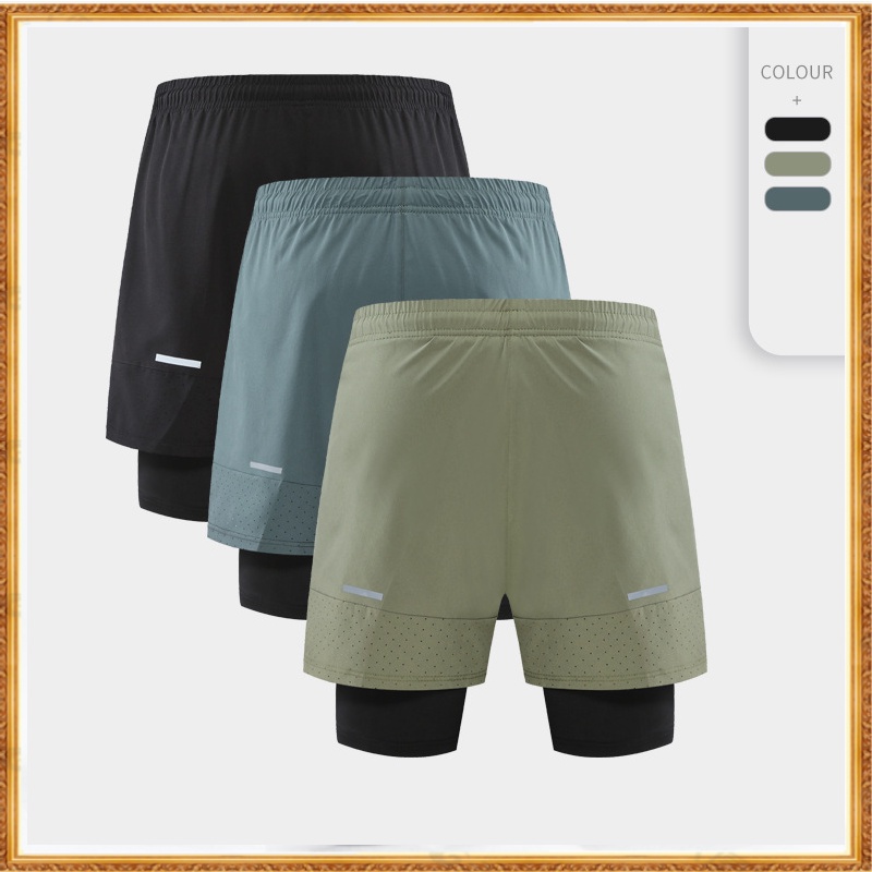 Lululemons Men's New TwoPiece Design Sports Shorts Fitness Sports Anti