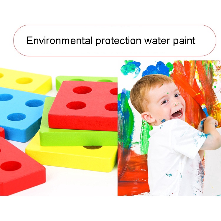 Kids Wooden Blocks Four Column Geometric Shape Color Matching Games ...
