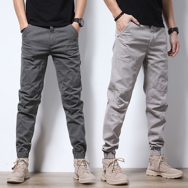 Slim Men's Casual Joggers Pants Cotton Chinos Ankle Tied Toursers Light ...