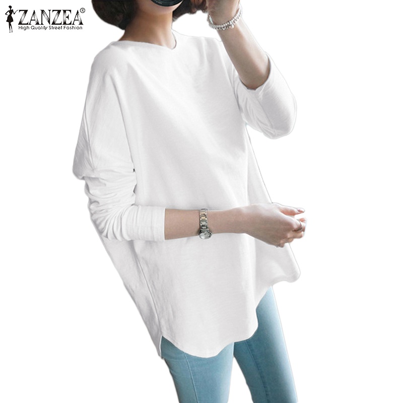 ZANZEA Women Long Sleeve Solid Color O-Neck Loose Casual Blouse ...