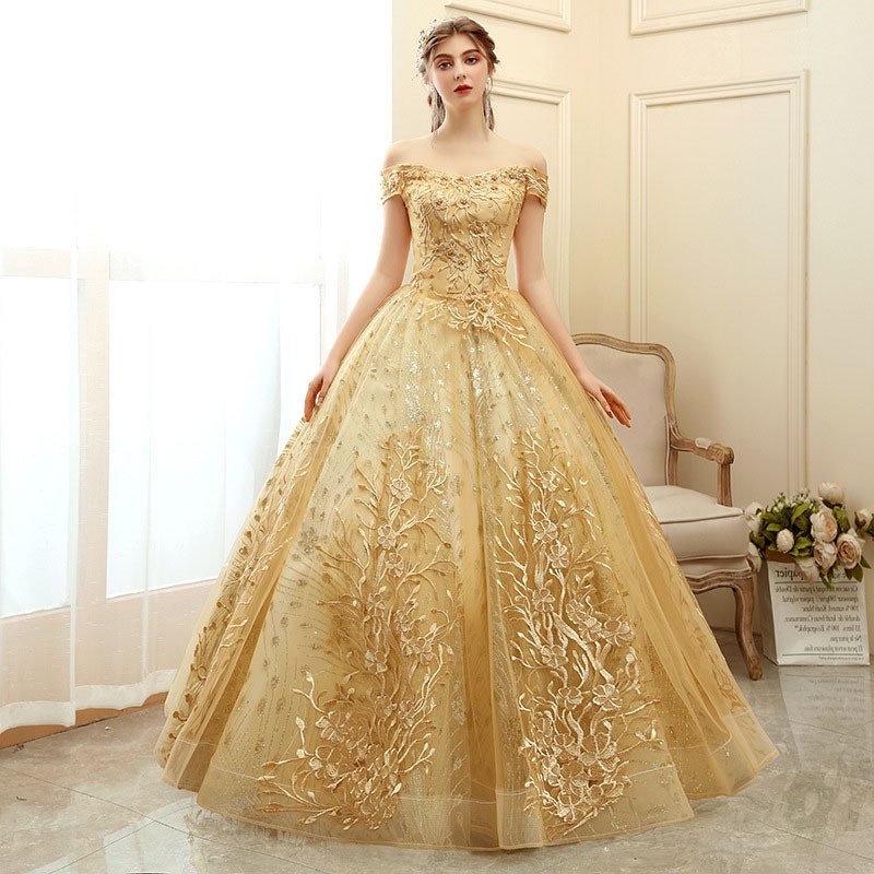 Elegant gold dresses clearance gowns