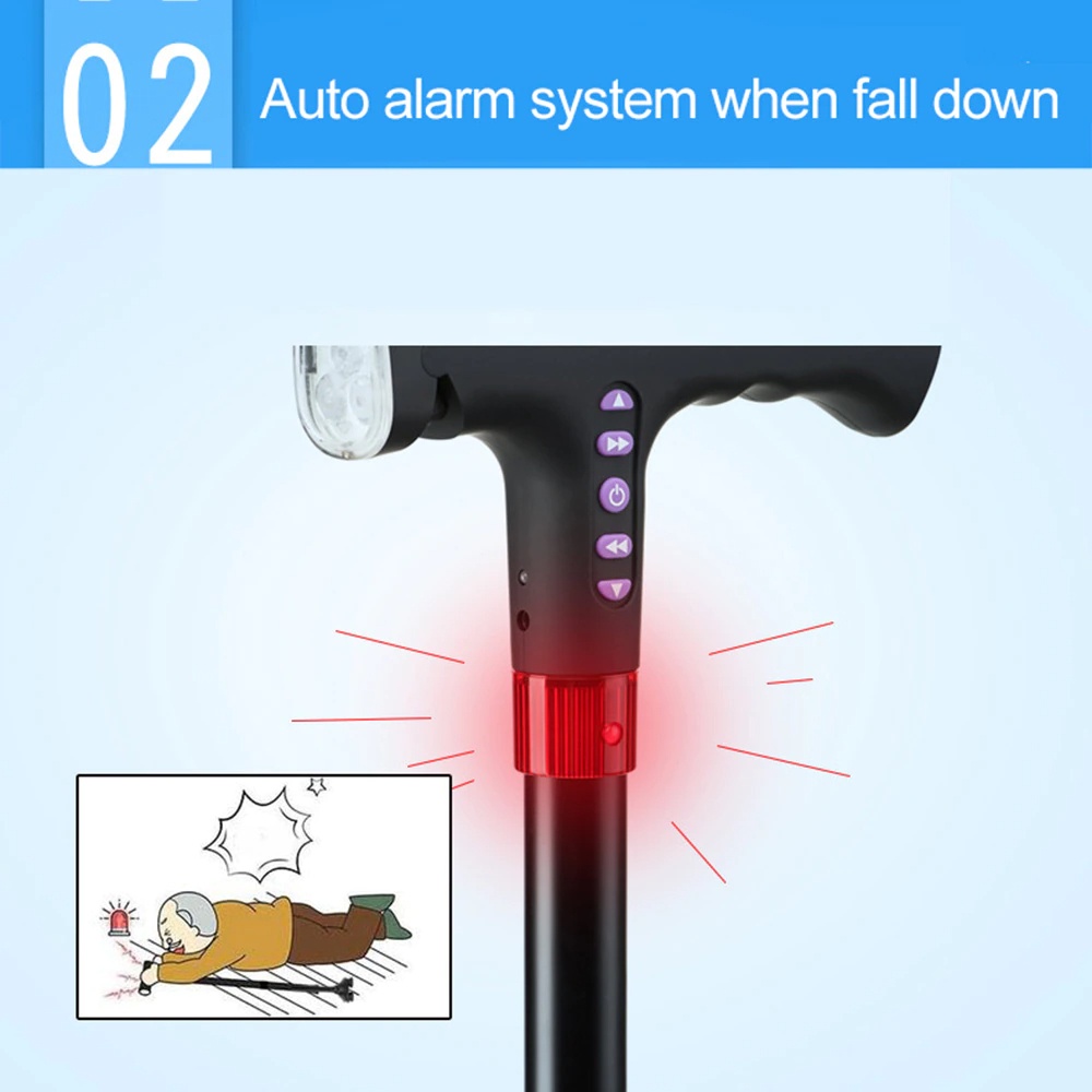 Adjustable LED Walking Stick for The Elderly Outdoor Cane FM Radio MP3 ...
