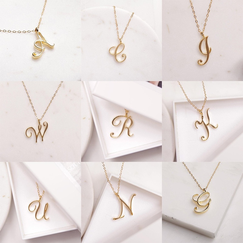 Exquisite 26 Letter Name Word Necklace Alphabet Initial Necklace Cursive Letter Chain Necklace Gold Silver Personalized Minimalist Jewelry Accessories