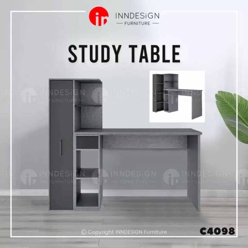 L Shape Study Table With Pullout Shelving (Free Delivery