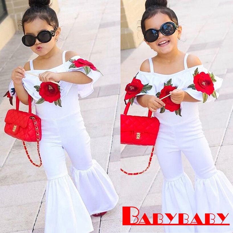 HGL New Fashion Kids Baby Girl Off shoulder Flower Romper Jumpsuits Trousers Shopee Singapore