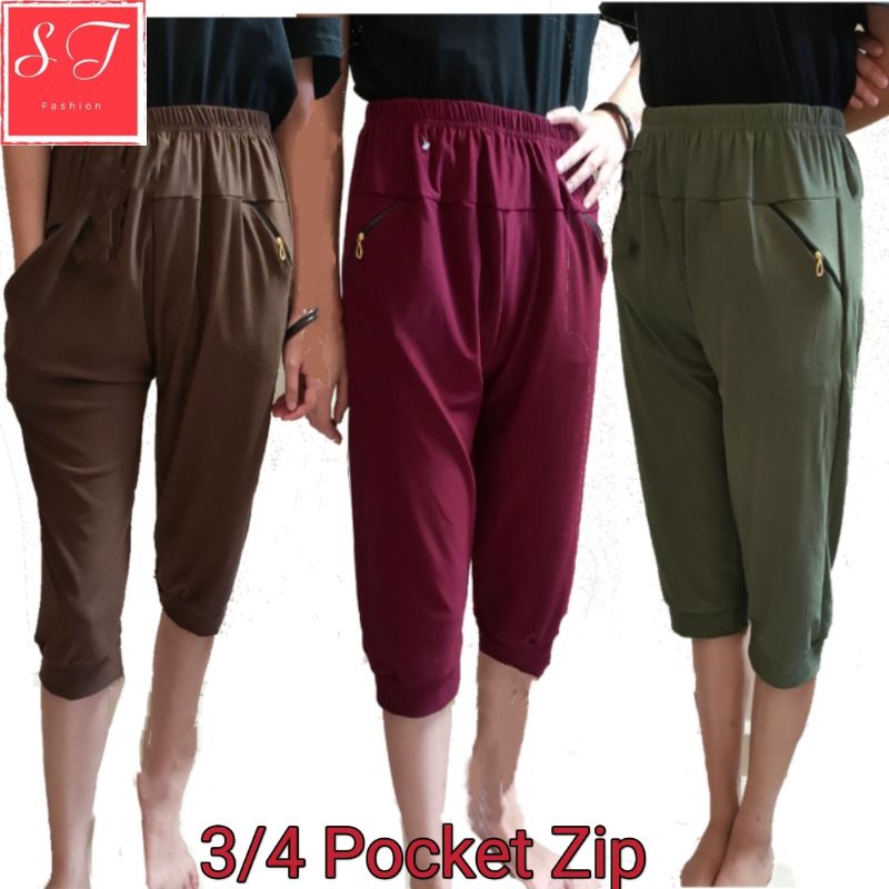 Ladies 3/4 Trousers Women's Three Quarter Elasticated Waist Casual