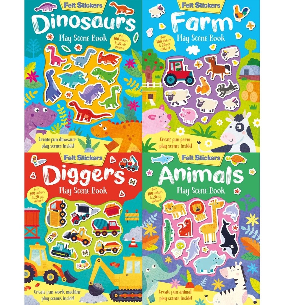 Felt Stickers Animals/Dinosaur/Farm/Diggers Stickers Play Scene Book