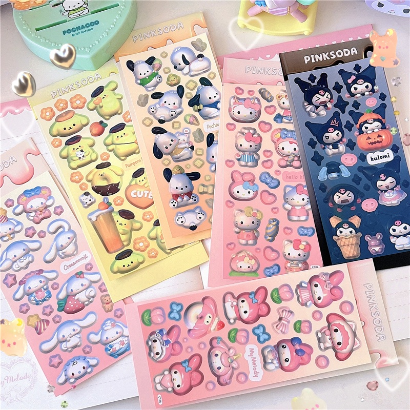 Sanrio 3D Sticker Cartoon Modeling DIY Kuromi Cinnamoroll PVC Stickers ...