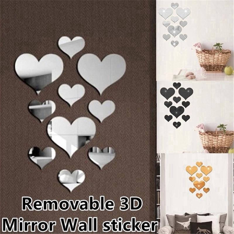 10pcs Wall Acrylic Stickers Mural Decal 3D Mirror Wall Sticker Love ...