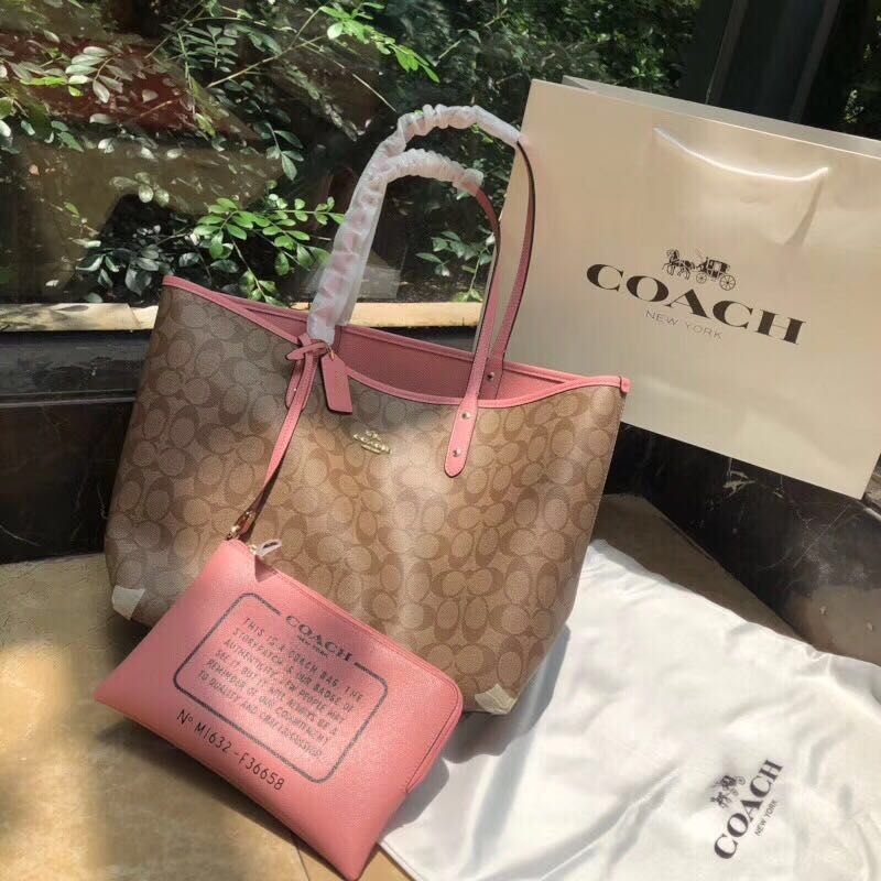 Coach large convertible tote bag pink &light brown