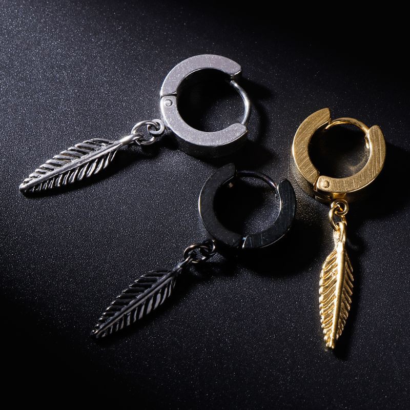 Mens gold hot sale feather earring