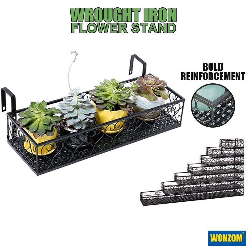 WONZOM Flower Rack Plant Pots Hanging Pot Plant Rack Balcony Balustrade ...