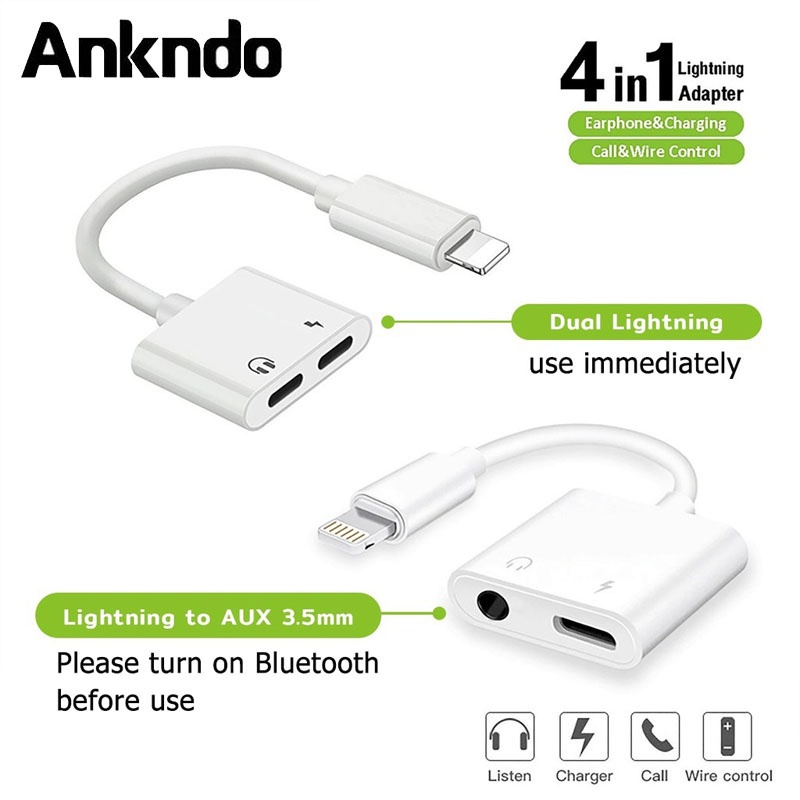 Ankndo Splitter Lightning Adapter for iP  8 XR 11 XS Max Earphone jack 3.5mm Cable Gaming PUBG Lightning to Aux