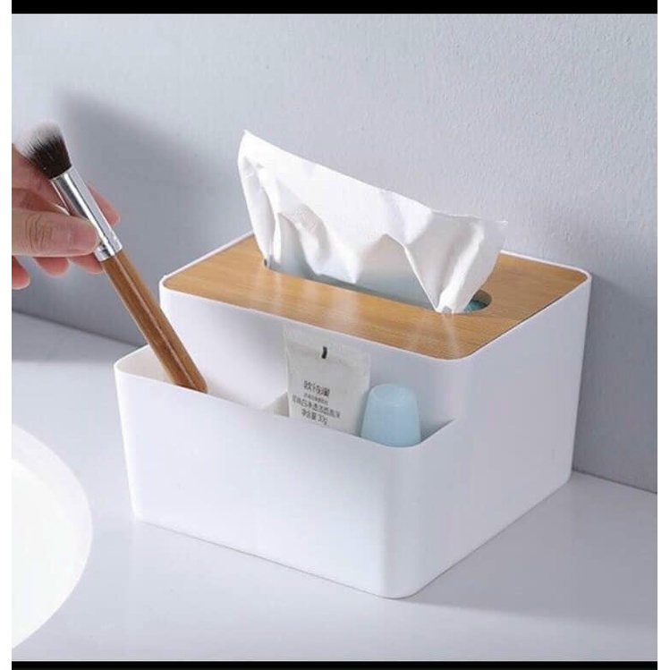 Wooden Lid Tissue Box and Shelf with 2 Convenient Multi-Purpose Storage ...