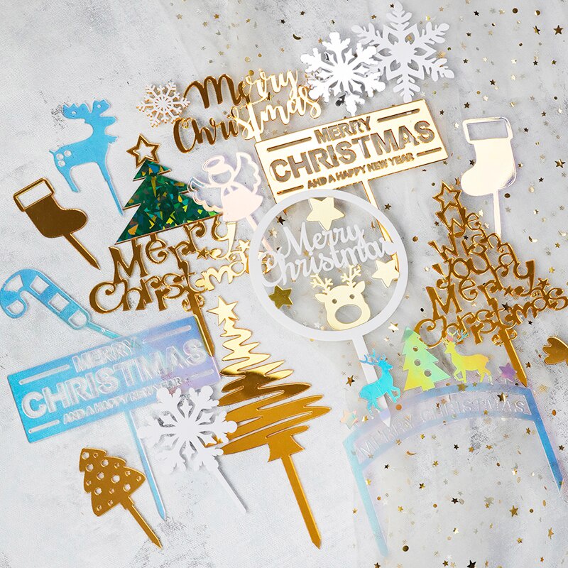 Merry Christmas Theme Acrylic Cake Topper Snowflake Glitter Picks Cake ...