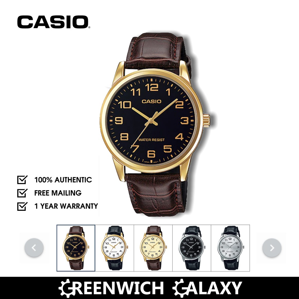 Casio black hot sale leather watch