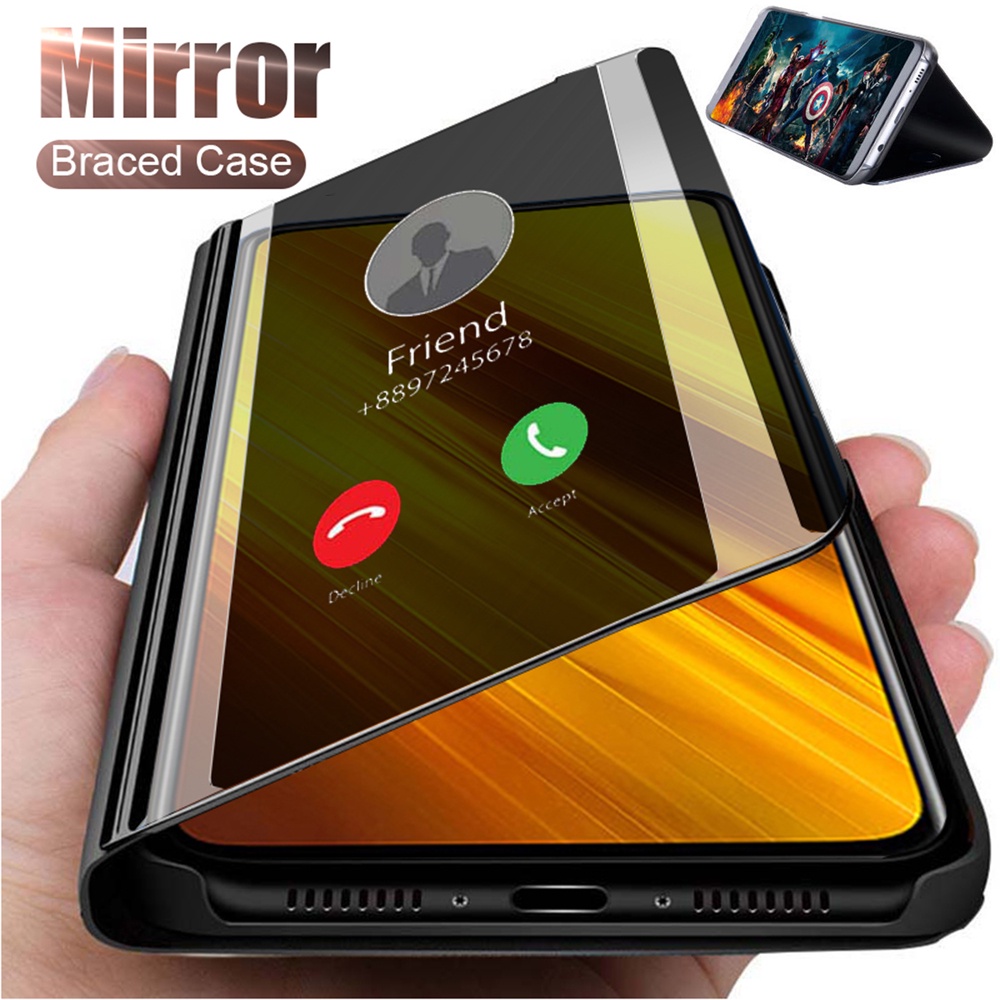 Xiaomi Poco X3 Pro F3 X3 Nfc M3 Flip Phone Case Smart Sleep Wake Mirror Shockproof Leather Stand 6919