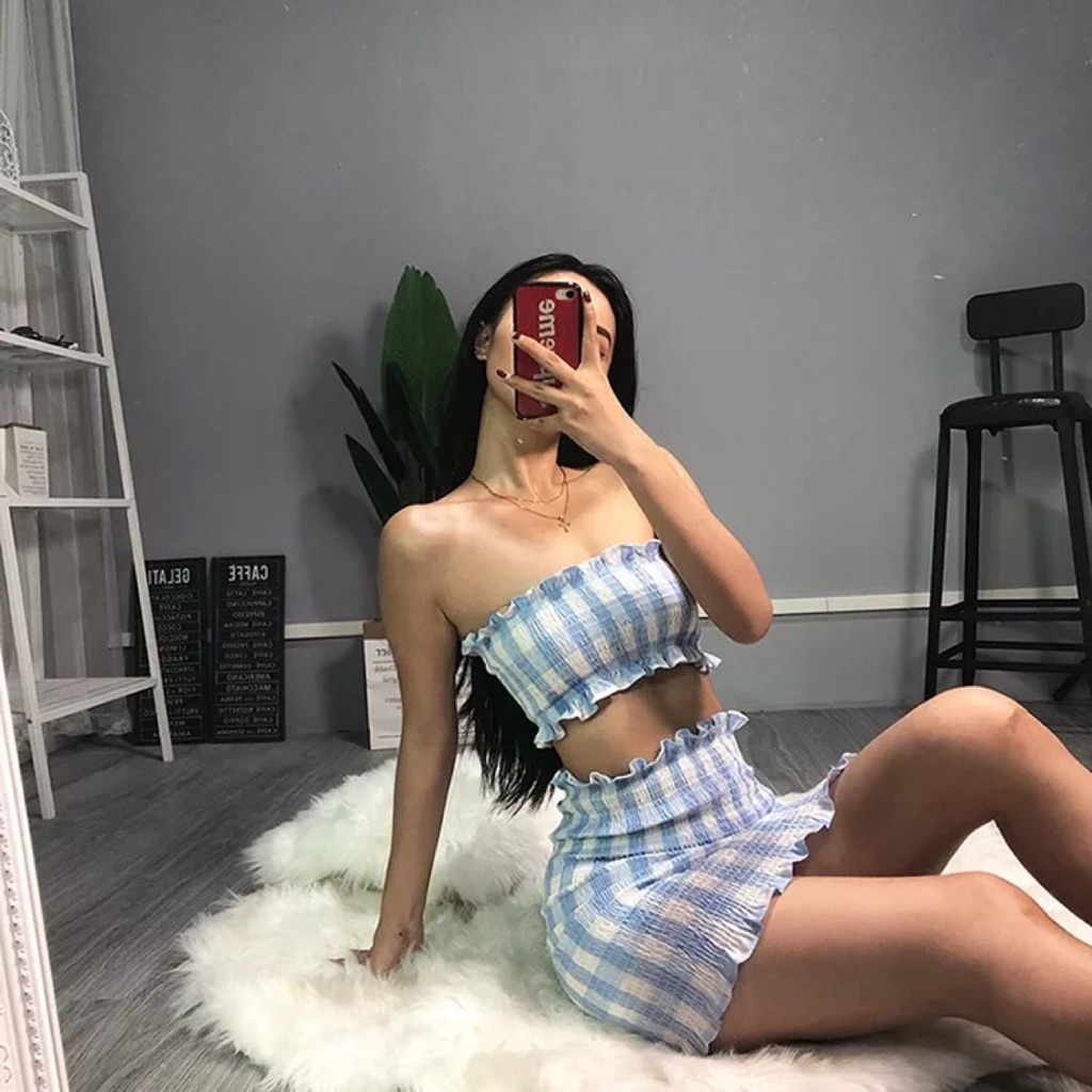 Checkered strapless sale top