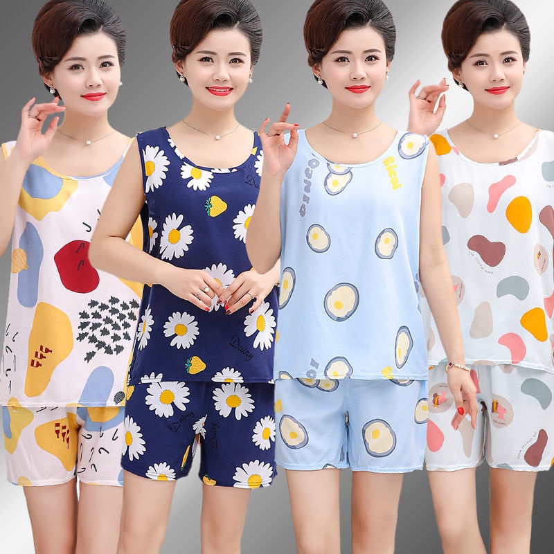 Large size L-4XL summer women's pajamas sleeveless vest two-piece Sleepwear loose nightdress home service