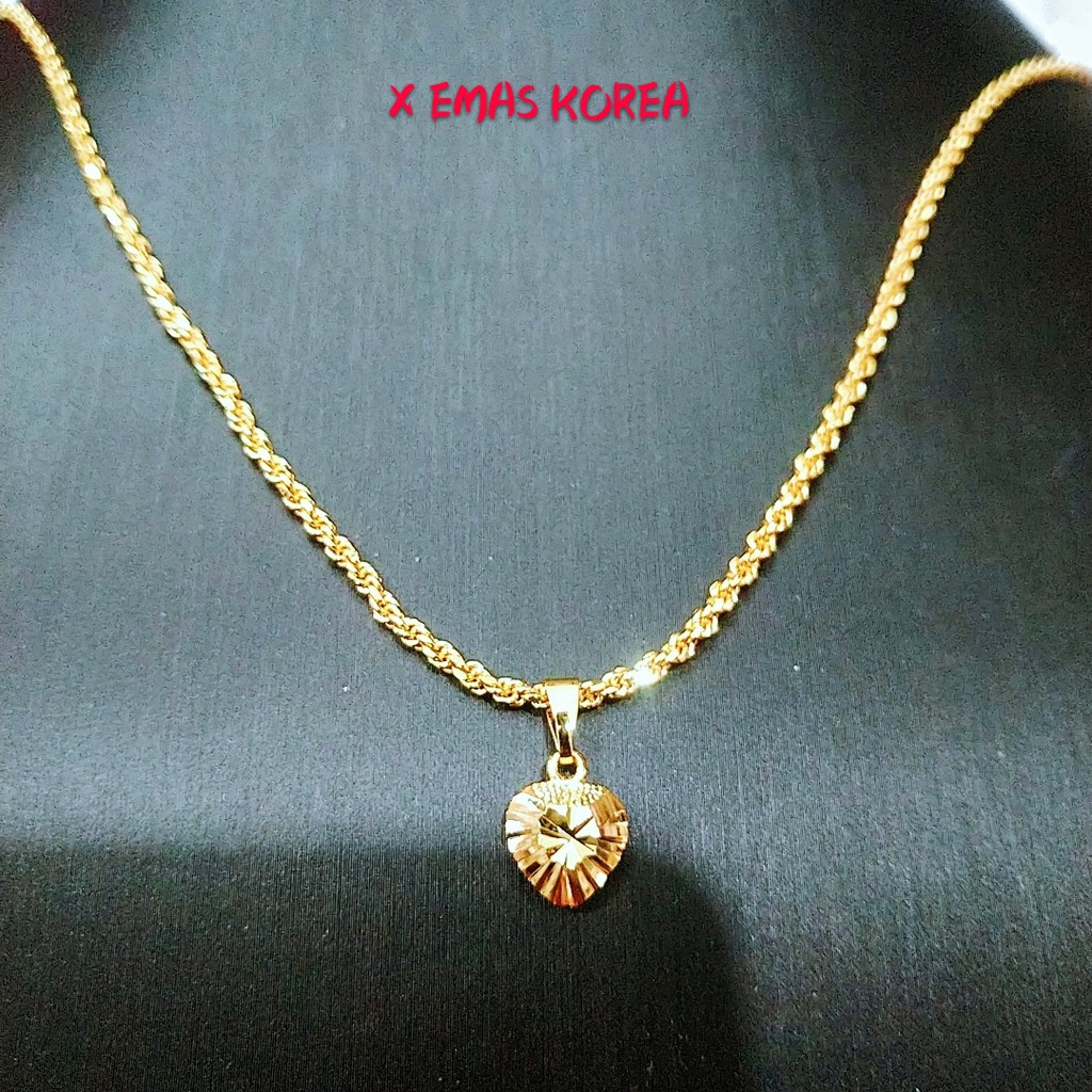 Rantai pintal 2mm/ 60cm+pendant love EMAS BANGKOK Jewellery necklace golden plated