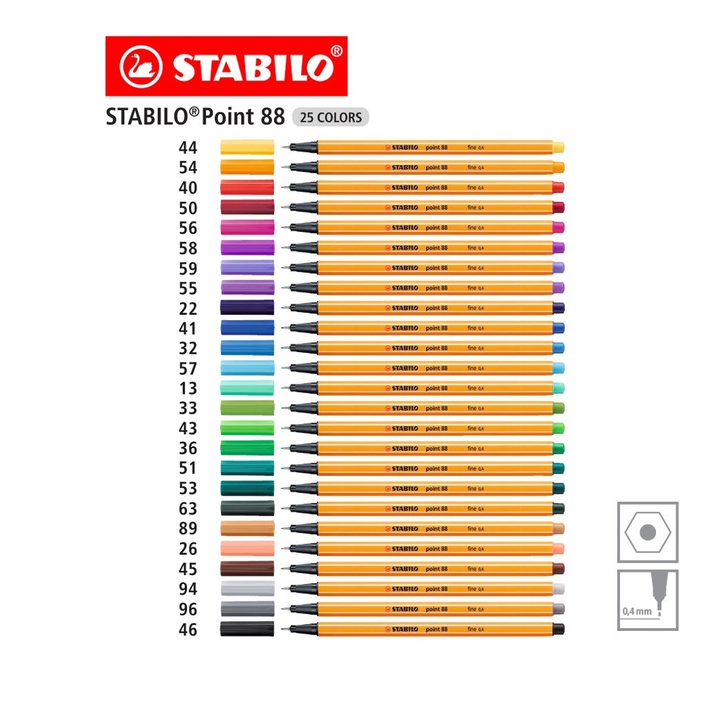 [Official Store] STABILO Point 88 Fiber-Tip Pen Watercolor Ink Set 25 ...