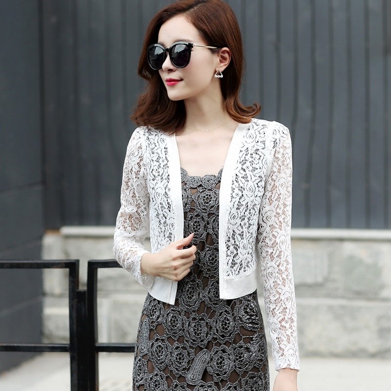 披肩 Women Summer Solid Color Open Front Thin Cardigan Chiffon Sun Protection Short Lace Clothing Tops