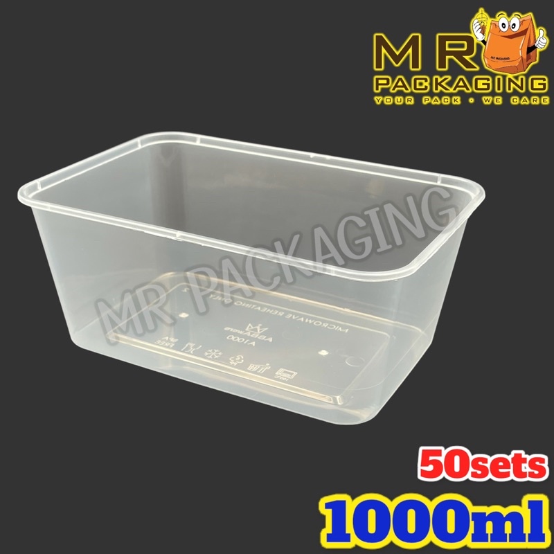 1000ml Rectangular Container & Lid [ 50sets± ] ABBAware TAGE Disposable ...