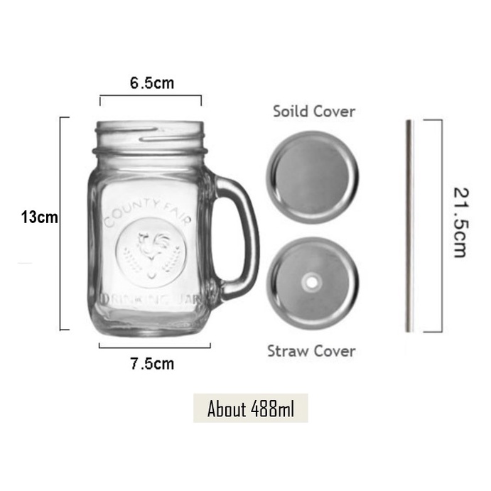 Drinking Jar with Handle 488ml Ball Mason Jar Drinking Mug Shopee