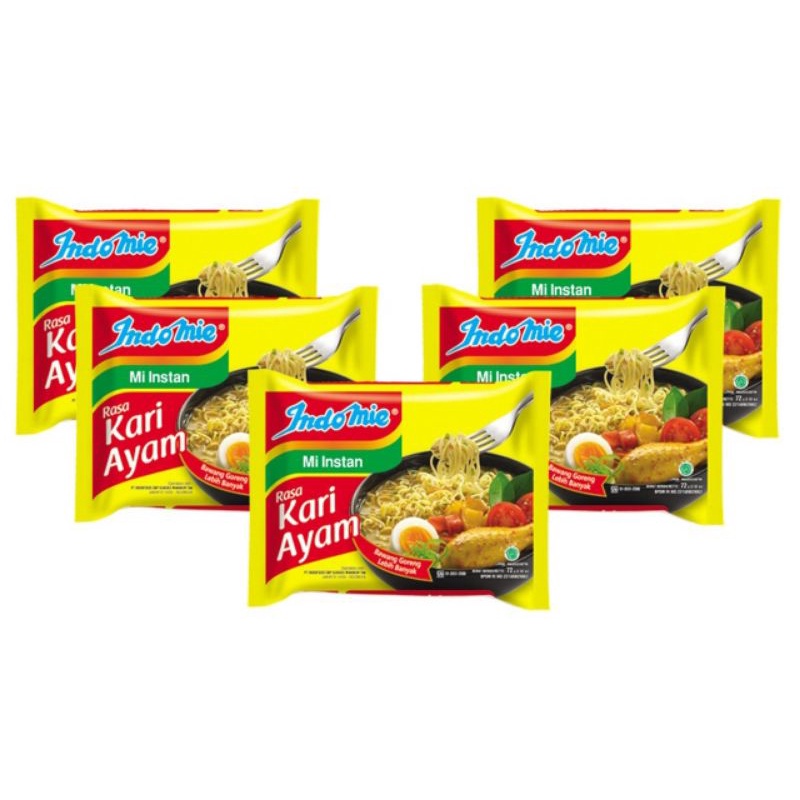 5 Packets Indomie Kari Ayam -instant Noodles -indomie Chicken Curry ...