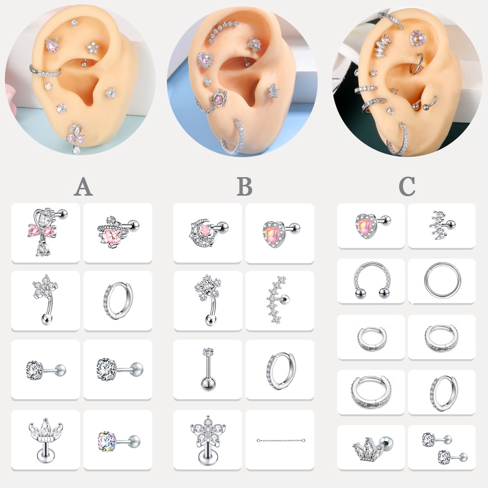 1 Set Stainless Steel Earrings Crystal Stud Earrings Cartilage Stud Earrings Daith Tragus Conch Helix Piercing Jewelry