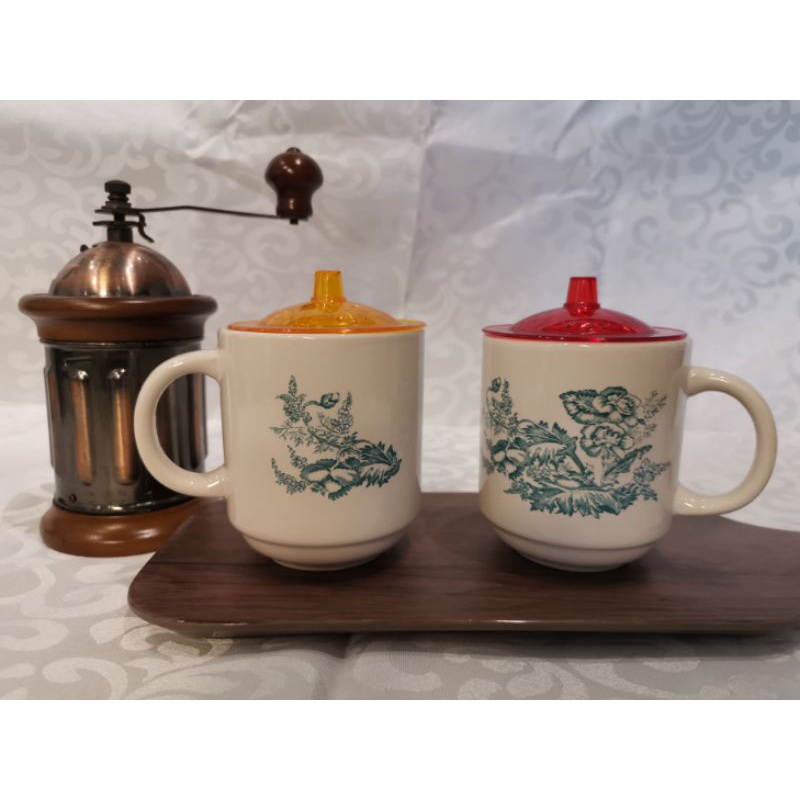 Kopitiam Mug White Coffee / White Kopi Mug / Green Flower Mug Cawan ...