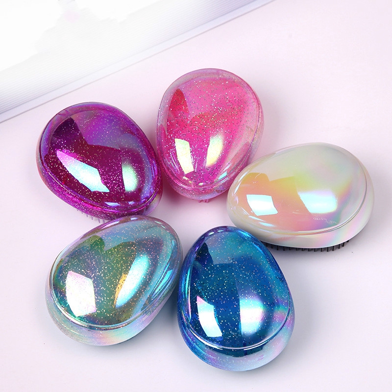 Anti Static Salon Egg Shape Glitter Massage Detangler Brush Hairbrush