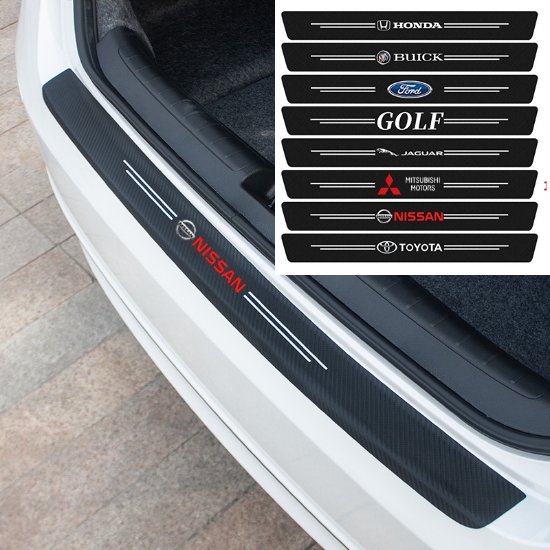 3D Carbon Fiber Textured Leather Car Trunk Door Sill Plate Protector Rear Bumper Trim Cover Strip for All Cars
