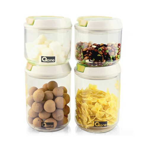 OXONE OX307 Toples Kue Makanan Vacuum Glass Jar 4 Pcs Wadah Makanan Tempat Penyimpanan Plastic Storage / Garansi - Gambar 3