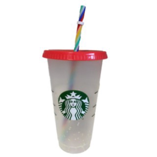  Starbucks Color Changing Confetti Reusable Cold Cup with  Rainbow Striped Straw, 24 fl oz, Set of Two : Health & Household