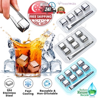 DERGUAM 8 Packs Fast-cooling 304 Stainless Steel Ice Cubes Whiskey Stones Whiskey Rocks with Nonslip Ice Tong&Wine Opener&Freezer Storage Tray Great