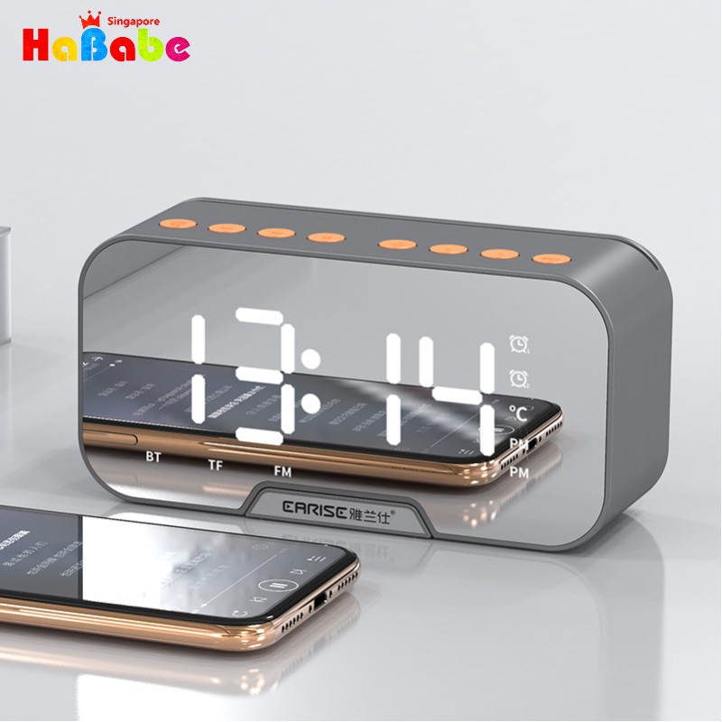 Mirror LED Alarm Clock FM Radio Wireless Bluetooth Music Player Digital